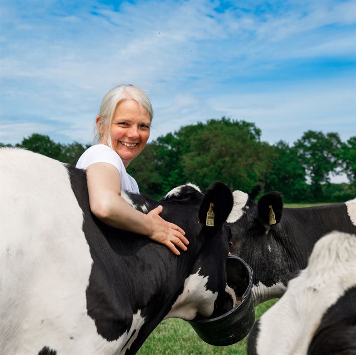 Silke Kuhlemann mit Kühen auf der Weide